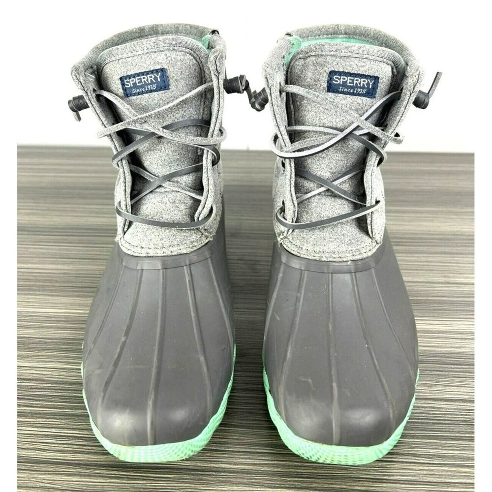 Sperry Saltwater Duck Boots‎ Girls Youth 4 Women's 6 Grey Green High Top Tie Up
